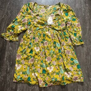 Entro Floral Yellow and Green Mini Dress